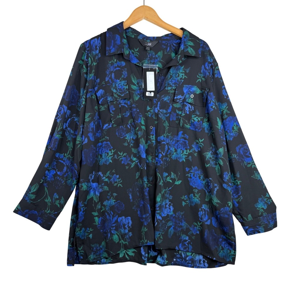 NWT Investments Slim Factor Floral Print Long Sleeve Button Down Shirt size XL